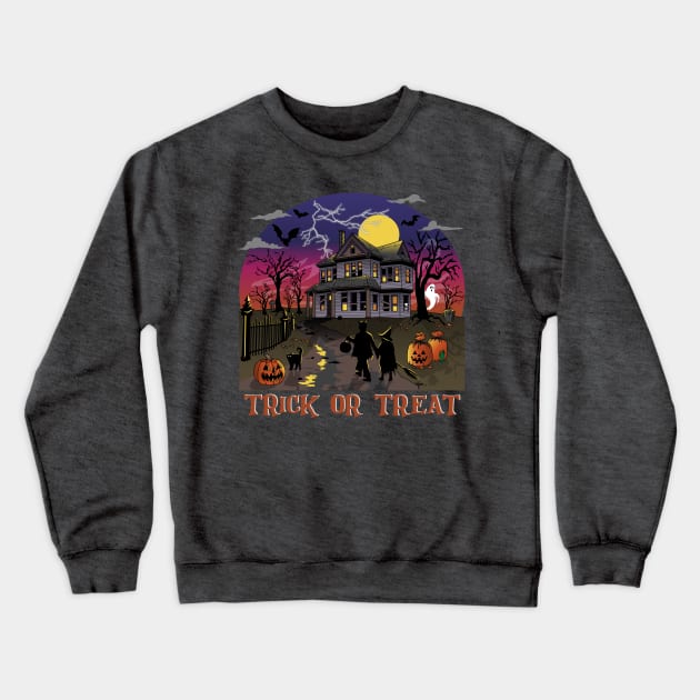 Spooky Evening Trick or Treat Crewneck Sweatshirt by Screen Fiend Merch